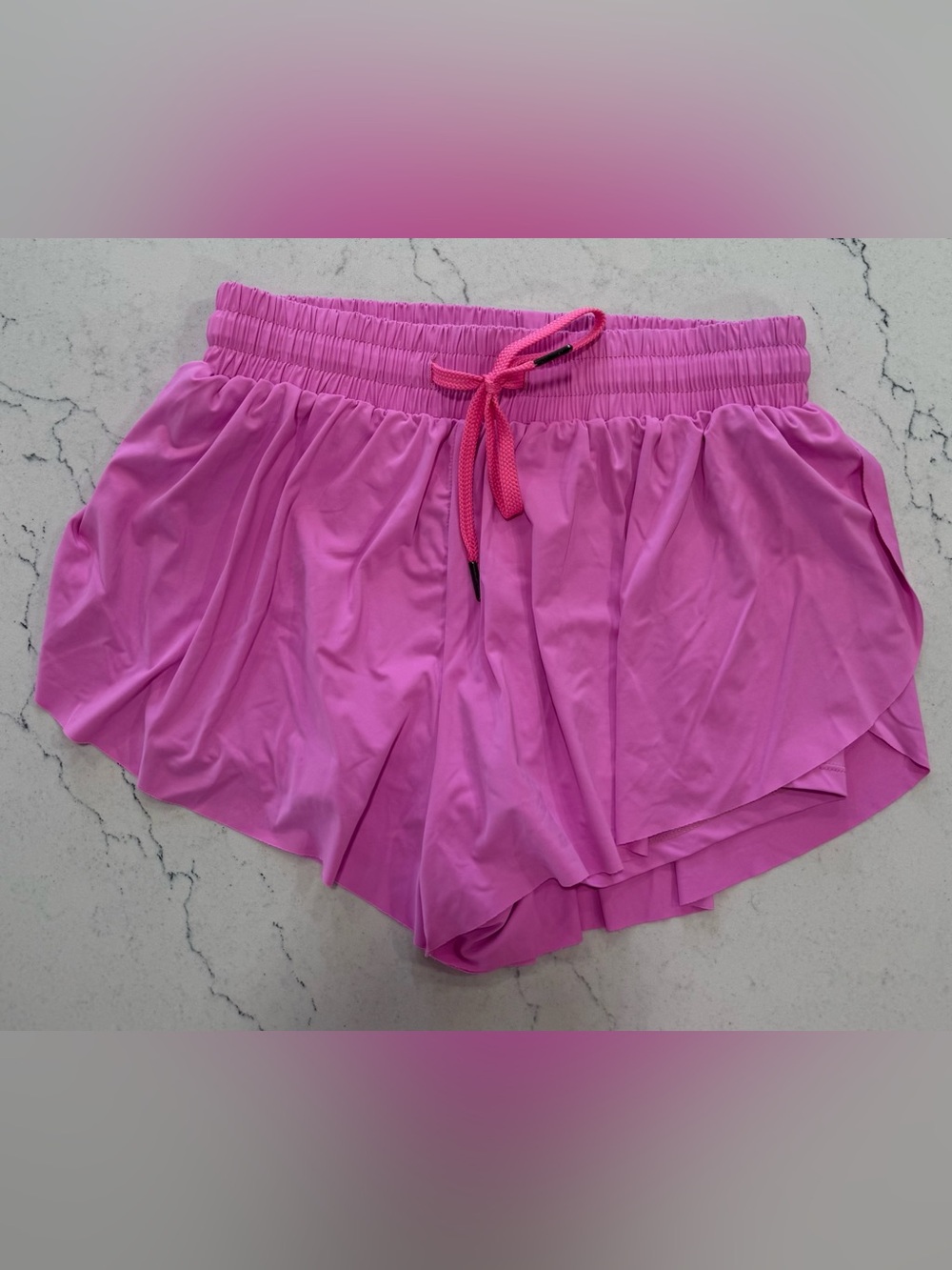 Women’s Pink Athletic Running Shorts Size S Nylon Blend Elastic Waist Drawstring